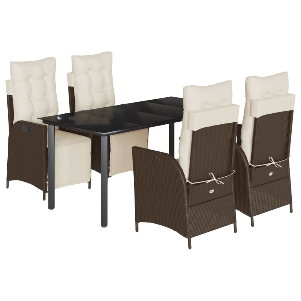 Set da Pranzo da Giardino 5pz con Cuscini in Polyrattan Marrone - homemem39