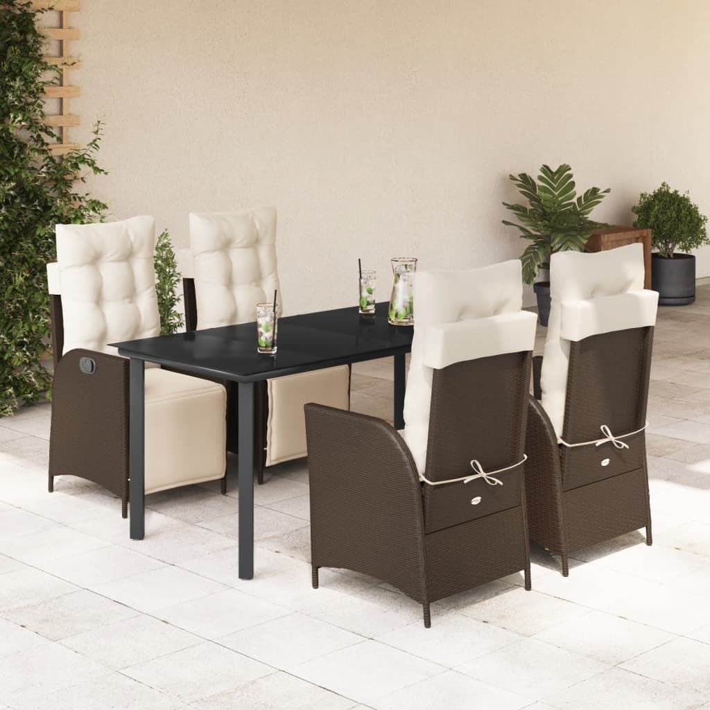 Set da Pranzo da Giardino 5pz con Cuscini in Polyrattan Marrone - homemem39