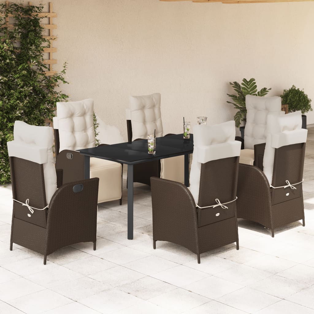 Set da Pranzo da Giardino 7pz con Cuscini in Polyrattan Marrone - homemem39