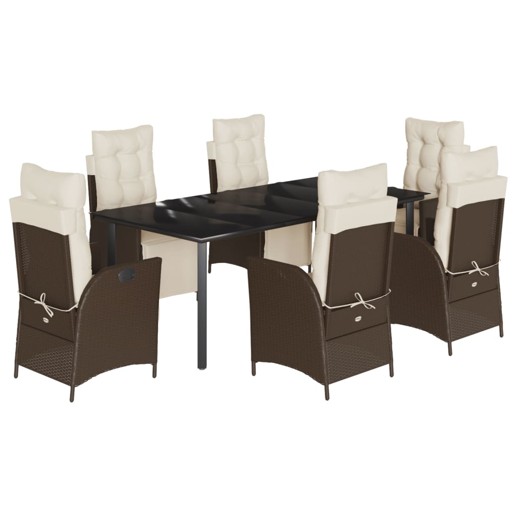 Set da Pranzo da Giardino 7pz con Cuscini in Polyrattan Marrone