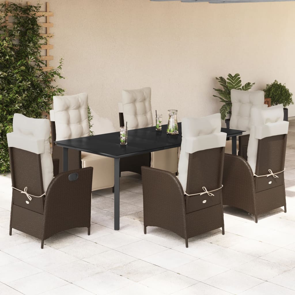 Set da Pranzo da Giardino 7pz con Cuscini in Polyrattan Marrone - homemem39