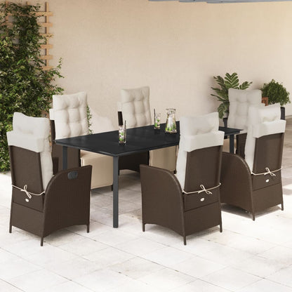 Set da Pranzo da Giardino 7pz con Cuscini in Polyrattan Marrone - homemem39