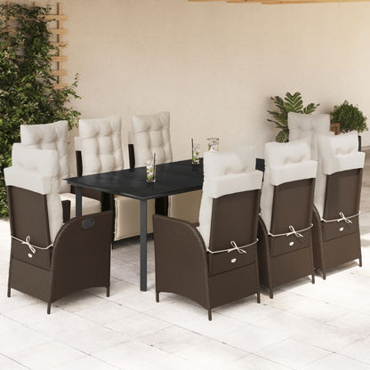 Set da Pranzo da Giardino 9pz con Cuscini Marrone in Polyrattan - homemem39
