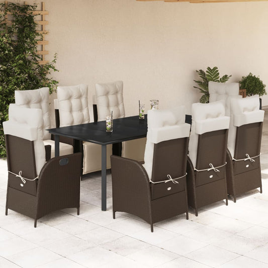 Set da Pranzo da Giardino 9pz con Cuscini Marrone in Polyrattan - homemem39