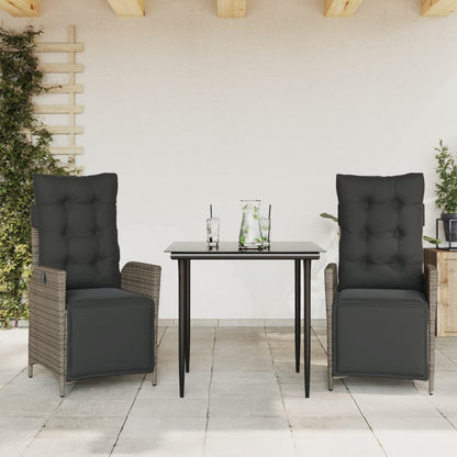 Set da Pranzo da Giardino 3 pz con Cuscini in Polyrattan Grigio