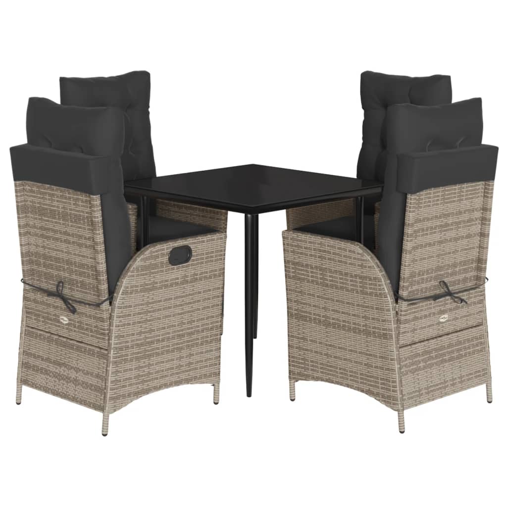 Set da Pranzo da Giardino 5 pz con Cuscini in Polyrattan Grigio - homemem39