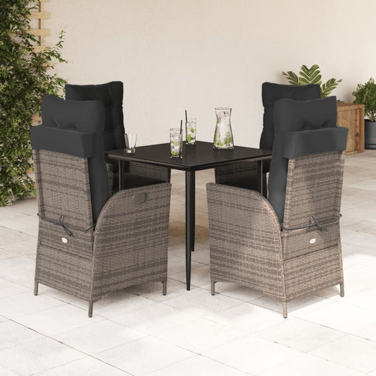 Set da Pranzo da Giardino 5 pz con Cuscini in Polyrattan Grigio - homemem39