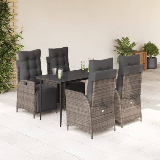 Set da Pranzo da Giardino 5 pz con Cuscini in Polyrattan Grigio - homemem39