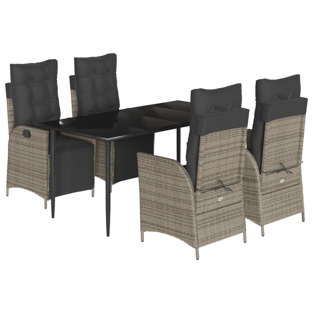 Set da Pranzo da Giardino 5 pz con Cuscini in Polyrattan Grigio - homemem39