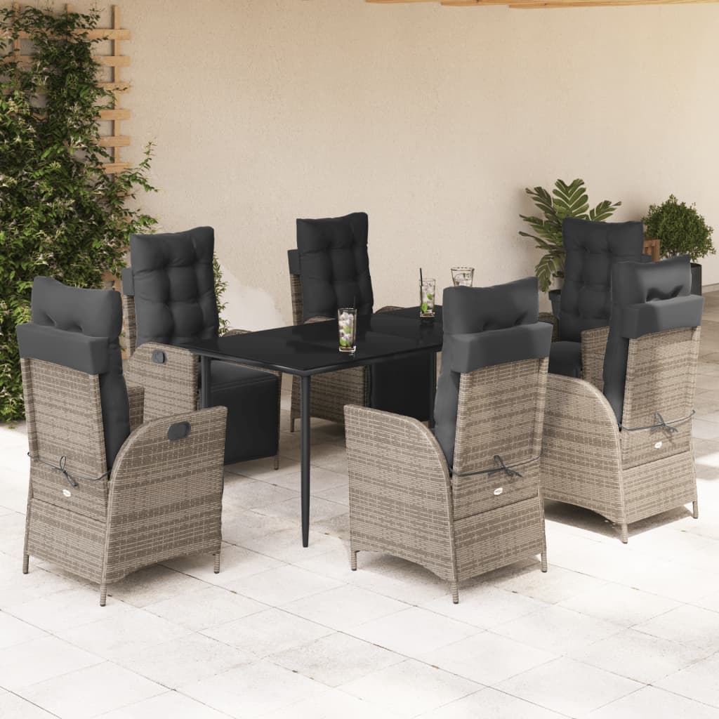 Set da Pranzo da Giardino 7 pz con Cuscini in Polyrattan Grigio - homemem39