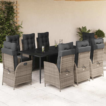 Set da Pranzo da Giardino 9 pz con Cuscini in Polyrattan Grigio - homemem39