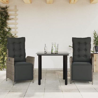 Set da Pranzo da Giardino 3 pz con Cuscini in Polyrattan Grigio - homemem39