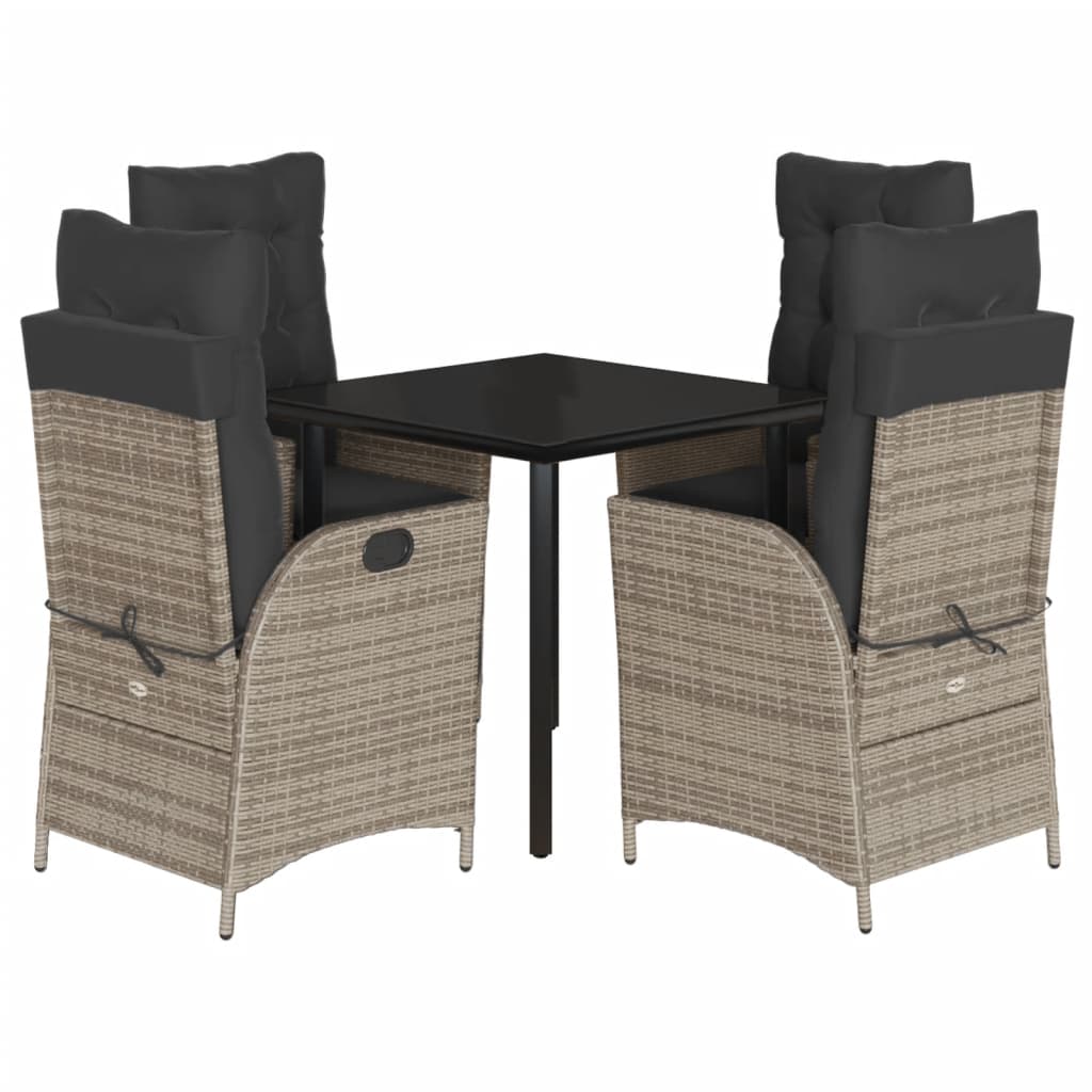 Set da Pranzo da Giardino 5 pz con Cuscini in Polyrattan Grigio