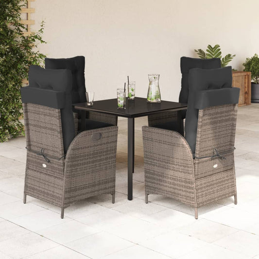 Set da Pranzo da Giardino 5 pz con Cuscini in Polyrattan Grigio - homemem39