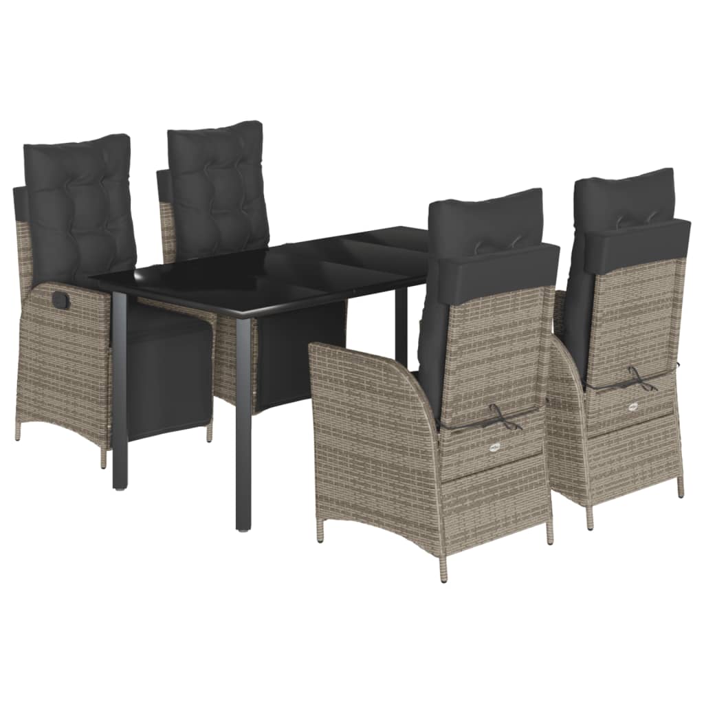 Set da Pranzo da Giardino 5 pz con Cuscini in Polyrattan Grigio - homemem39