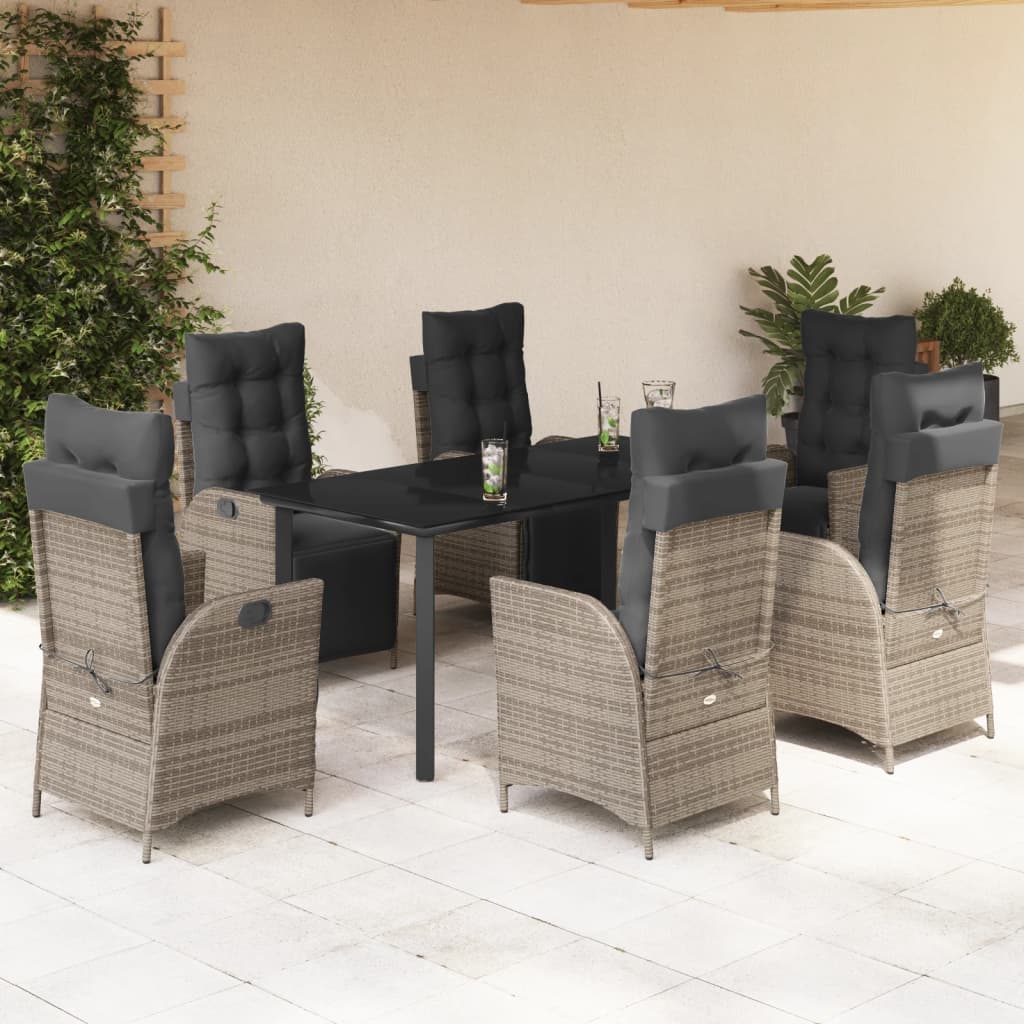Set da Pranzo da Giardino 7 pz con Cuscini in Polyrattan Grigio - homemem39