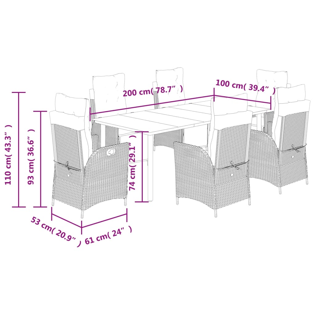 Set da Pranzo da Giardino 7 pz con Cuscini in Polyrattan Grigio | homemem39