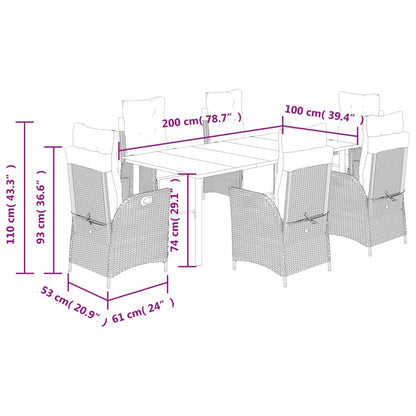 Set da Pranzo da Giardino 7 pz con Cuscini in Polyrattan Grigio | homemem39