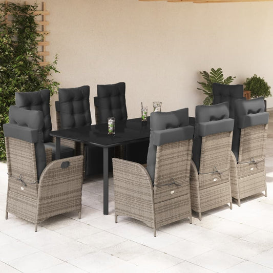 Set da Pranzo da Giardino 9 pz con Cuscini in Polyrattan Grigio - homemem39