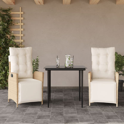Set da Pranzo da Giardino 3 pz con Cuscini Beige in Polyrattan - homemem39