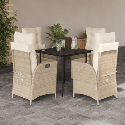 Set da Pranzo da Giardino 5 pz con Cuscini Beige in Polyrattan - homemem39