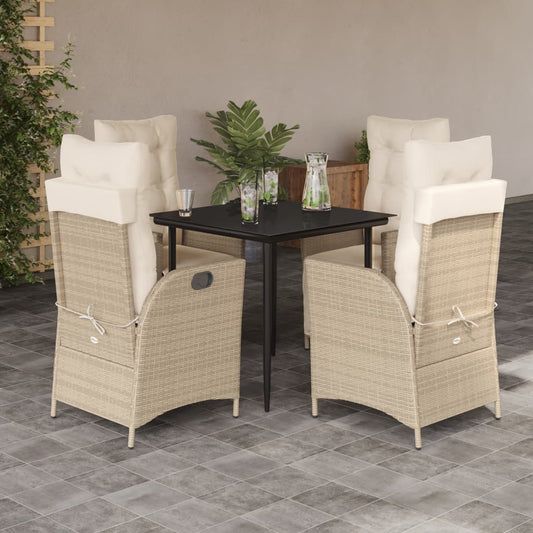 Set da Pranzo da Giardino 5 pz con Cuscini Beige in Polyrattan - homemem39