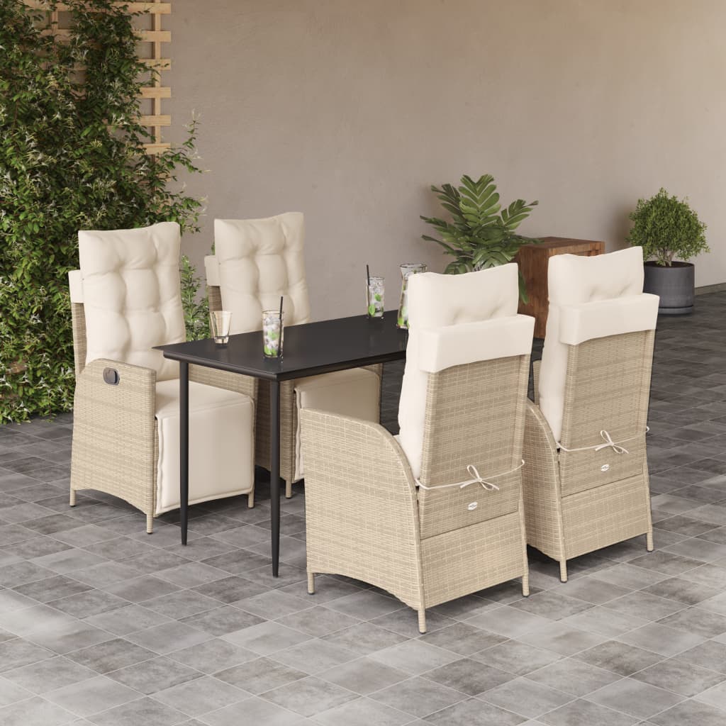 Set da Pranzo da Giardino 5 pz con Cuscini Beige in Polyrattan - homemem39