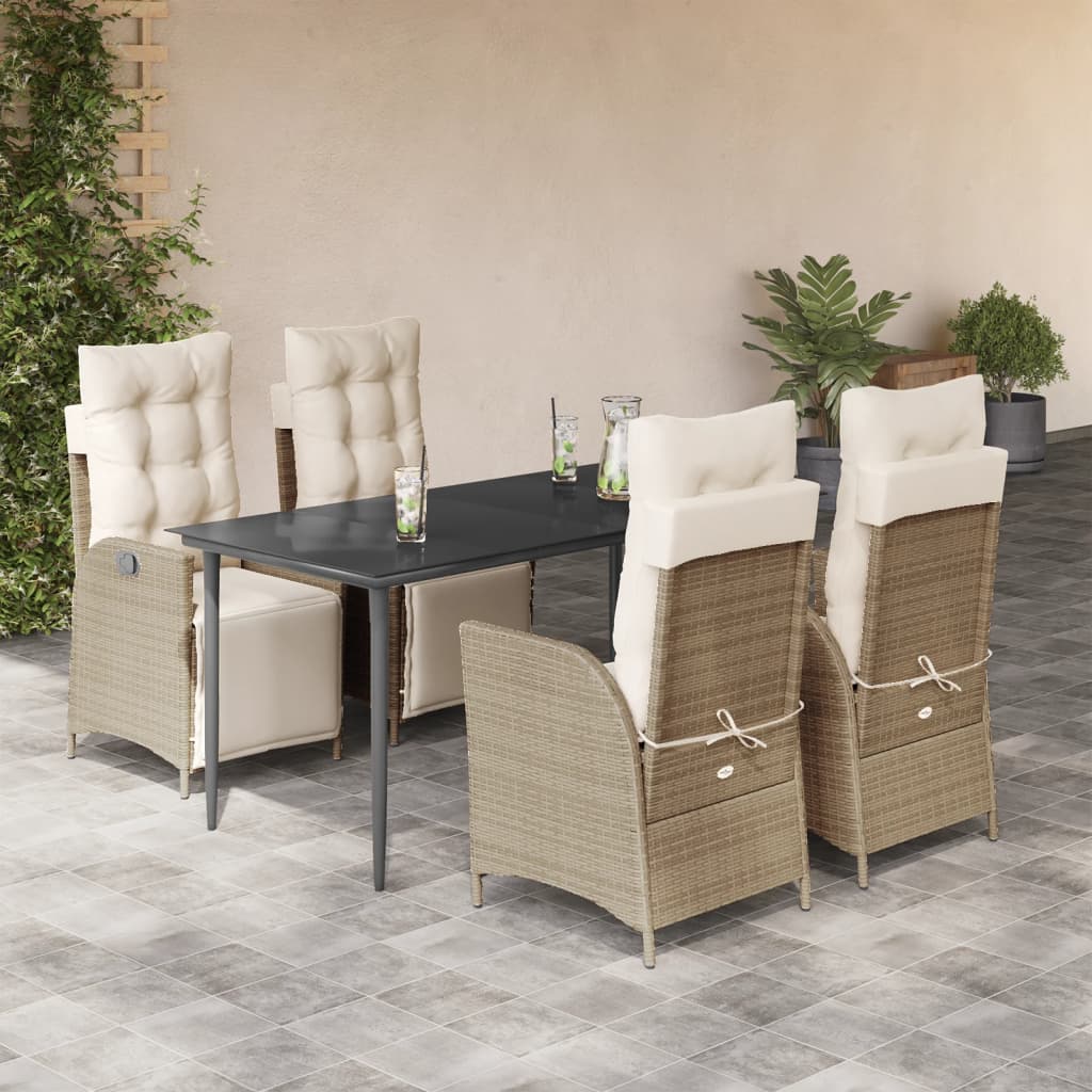 Set da Pranzo da Giardino 5 pz con Cuscini Beige in Polyrattan - homemem39