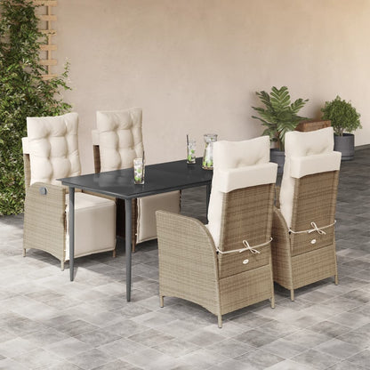 Set da Pranzo da Giardino 5 pz con Cuscini Beige in Polyrattan - homemem39