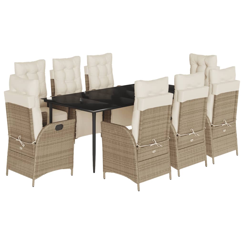 Set da Pranzo da Giardino 9 pz con Cuscini Beige in Polyrattan - homemem39