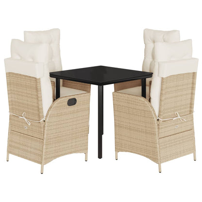 Set da Pranzo da Giardino 5 pz con Cuscini Beige in Polyrattan - homemem39