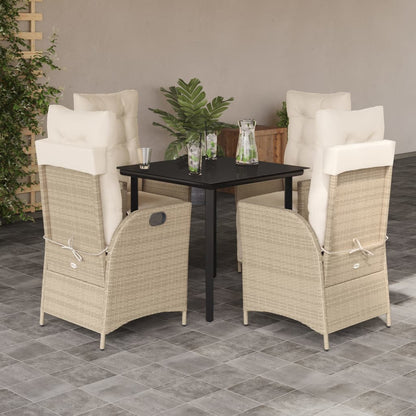 Set da Pranzo da Giardino 5 pz con Cuscini Beige in Polyrattan - homemem39