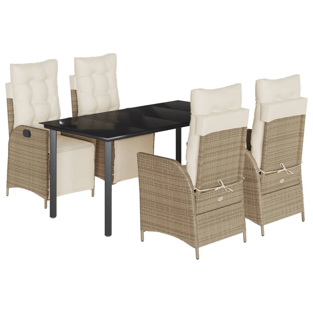 Set da Pranzo da Giardino 5 pz con Cuscini Beige in Polyrattan - homemem39