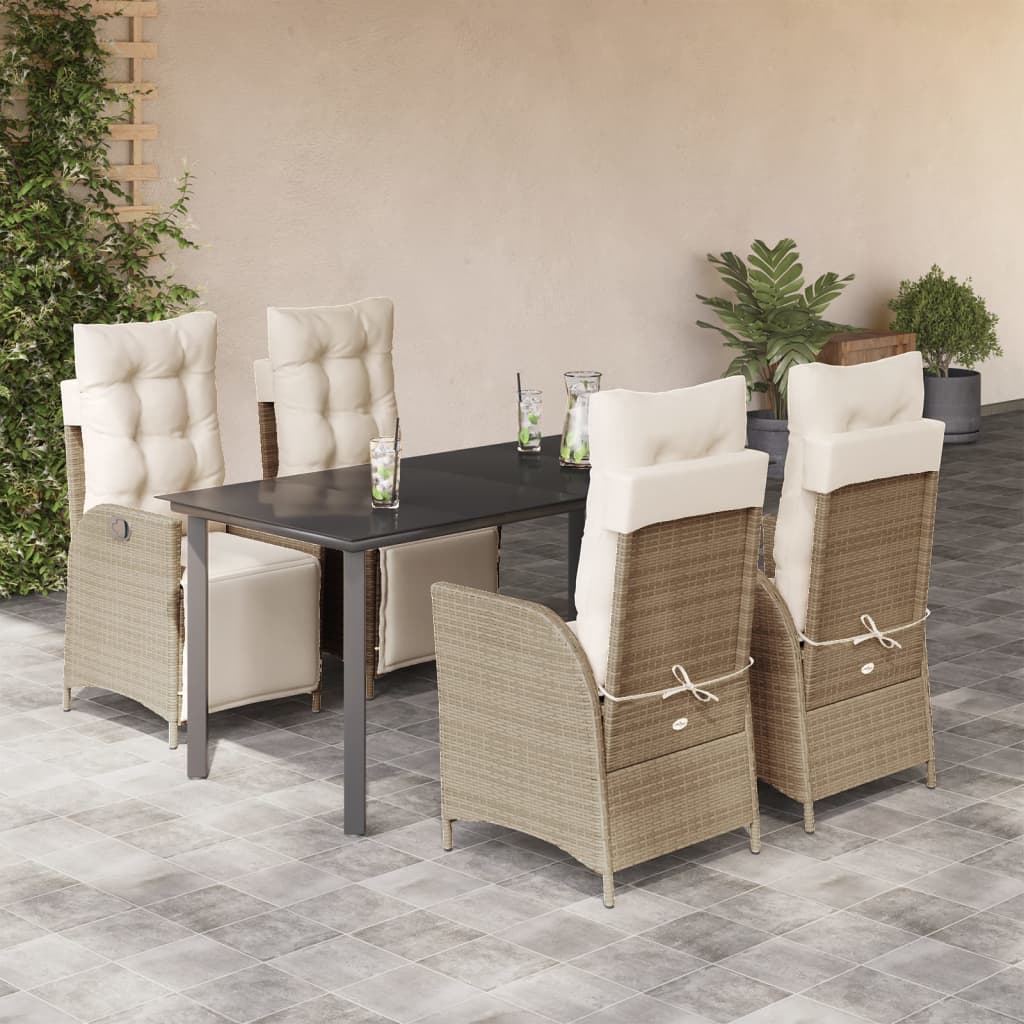 Set da Pranzo da Giardino 5 pz con Cuscini Beige in Polyrattan - homemem39
