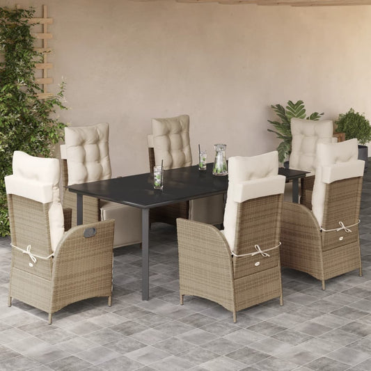 Set da Pranzo da Giardino 7 pz con Cuscini Beige in Polyrattan - homemem39