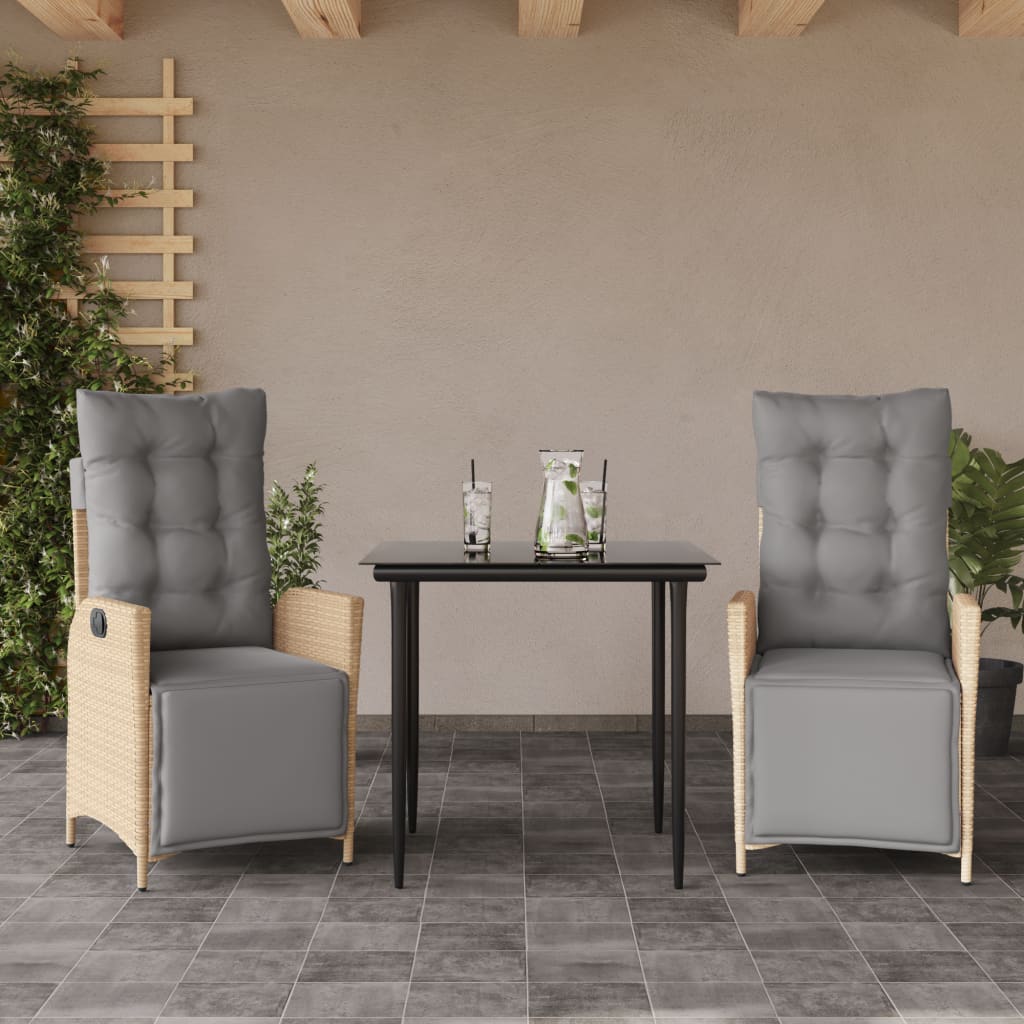 Set Pranzo da Giardino 3 pz con Cuscini Beige Misto Polyrattan - homemem39
