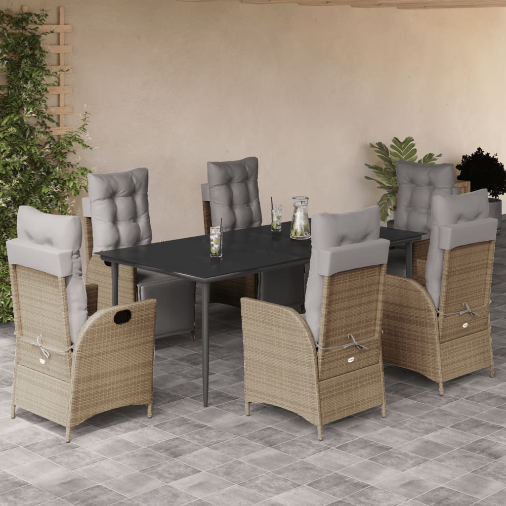 Set Pranzo da Giardino 7 pz con Cuscini Beige Misto Polyrattan - homemem39