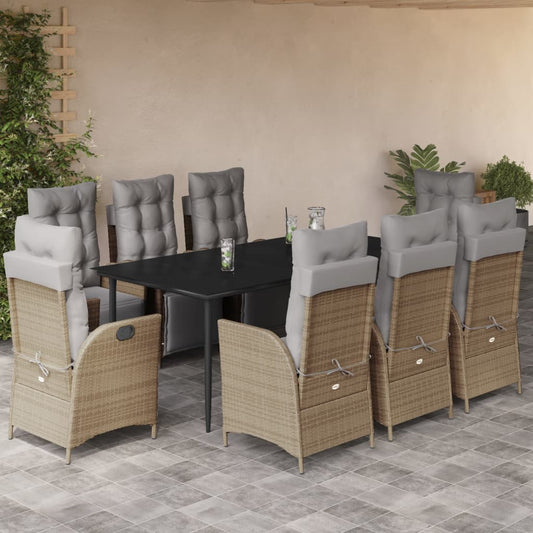 Set Pranzo da Giardino 9 pz con Cuscini Beige Misto Polyrattan - homemem39