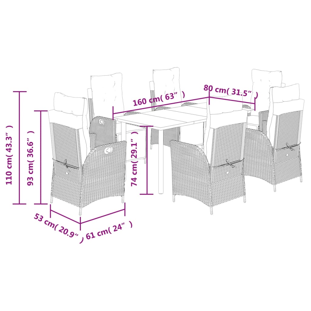 Set Pranzo da Giardino 7 pz con Cuscini Beige Misto Polyrattan | homemem39