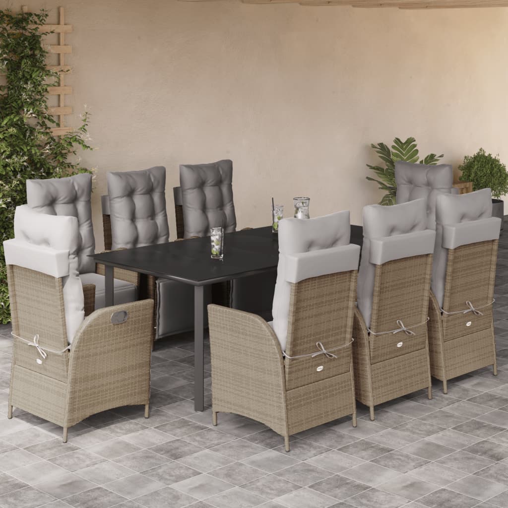 Set Pranzo da Giardino 9 pz con Cuscini Beige Misto Polyrattan - homemem39