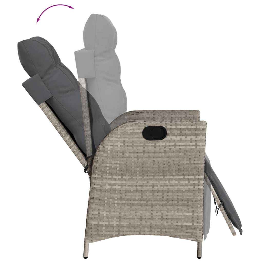 Set Pranzo da Giardino 3pz con Cuscini Grigio Chiaro Polyrattan