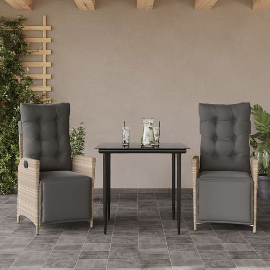 Set Pranzo da Giardino 3pz con Cuscini Grigio Chiaro Polyrattan - homemem39