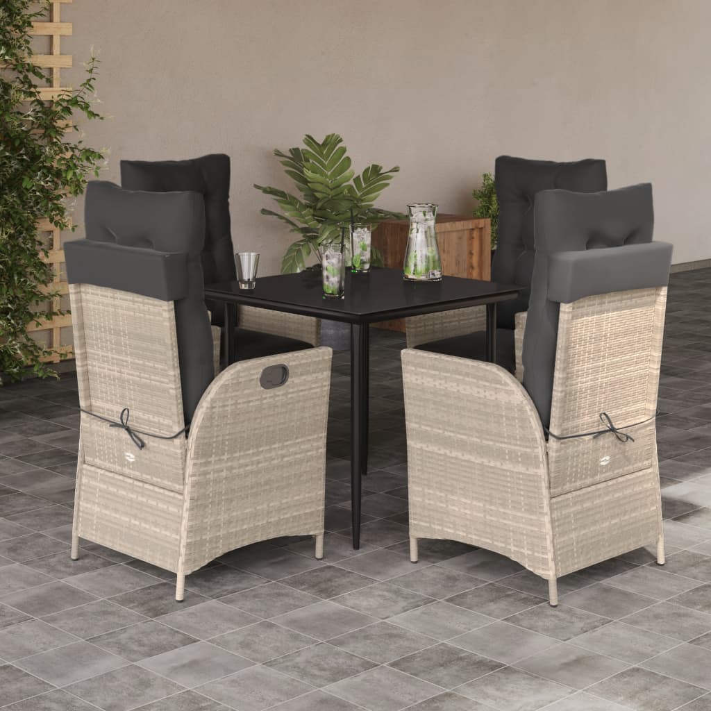 Set Pranzo da Giardino 5pz con Cuscini Grigio Chiaro Polyrattan - homemem39
