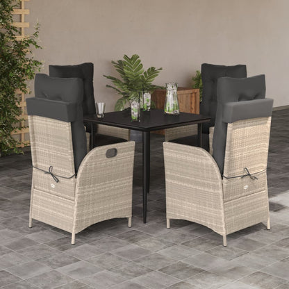 Set Pranzo da Giardino 5pz con Cuscini Grigio Chiaro Polyrattan - homemem39