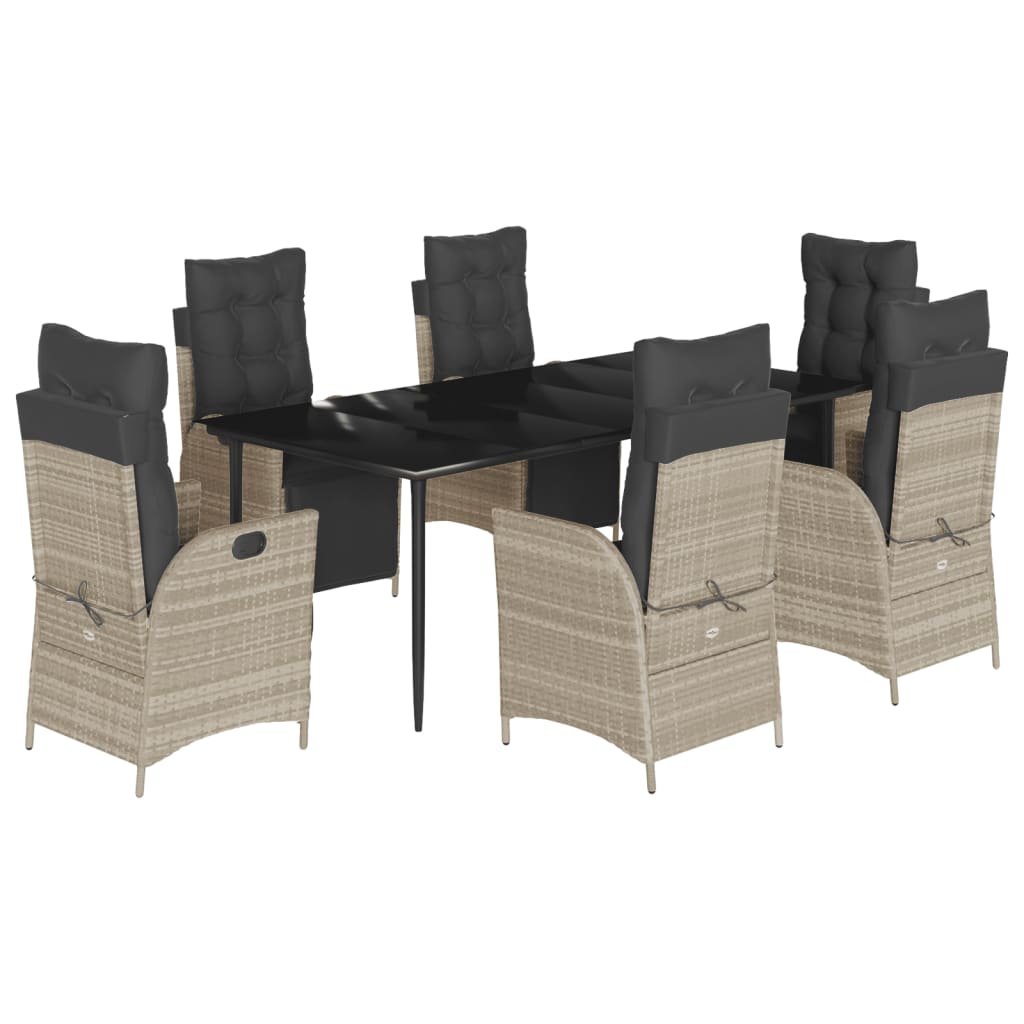 Set da Pranzo da Giardino 7 pz Cuscini Polyrattan Grigio Chiaro - homemem39
