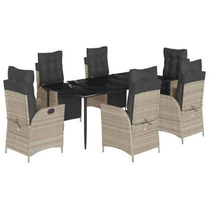 Set da Pranzo da Giardino 7 pz Cuscini Polyrattan Grigio Chiaro - homemem39
