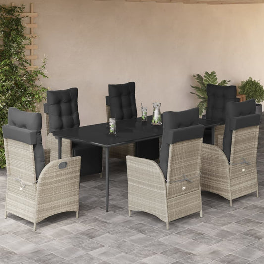 Set da Pranzo da Giardino 7 pz Cuscini Polyrattan Grigio Chiaro - homemem39