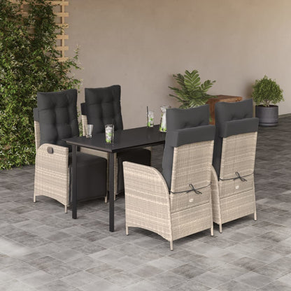 Set Pranzo da Giardino 5pz con Cuscini Grigio Chiaro Polyrattan - homemem39