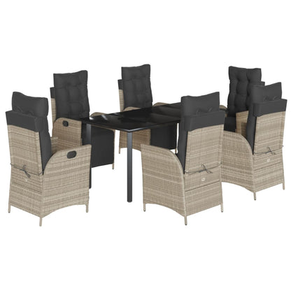 Set da Pranzo da Giardino 7 pz Cuscini Polyrattan Grigio Chiaro - homemem39