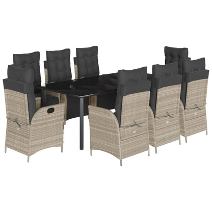 Set Pranzo da Giardino 9pz con Cuscini Grigio Chiaro Polyrattan